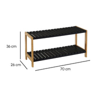 Zapatero Negro de Bambú-Madera Laminada de 2 Baldas 70x26x36 cm