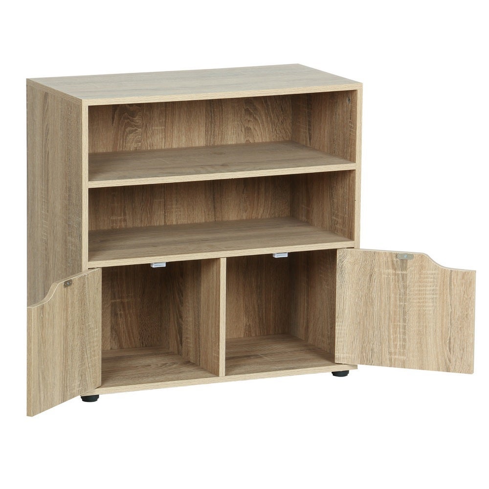 Estantería de tablero laminado con 2 baldas y 2 puertas de 60x60x30 cm
