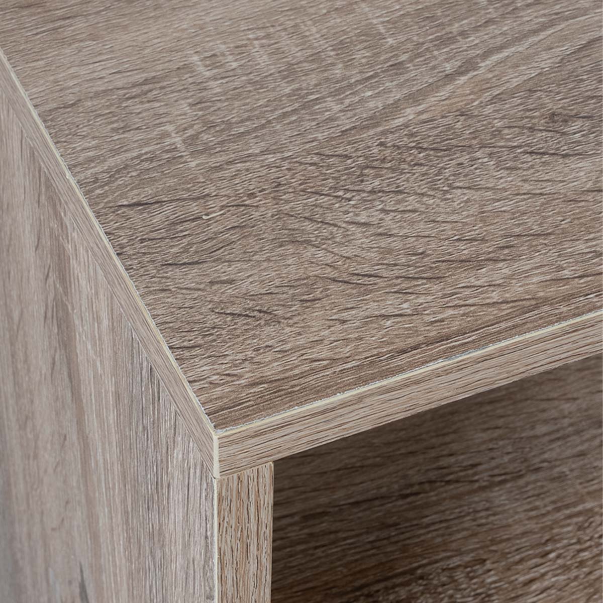 Consola Cube color roble con estante inferior de 90x30x75 cm