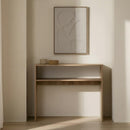 Consola Cube color roble con estante inferior de 90x30x75 cm