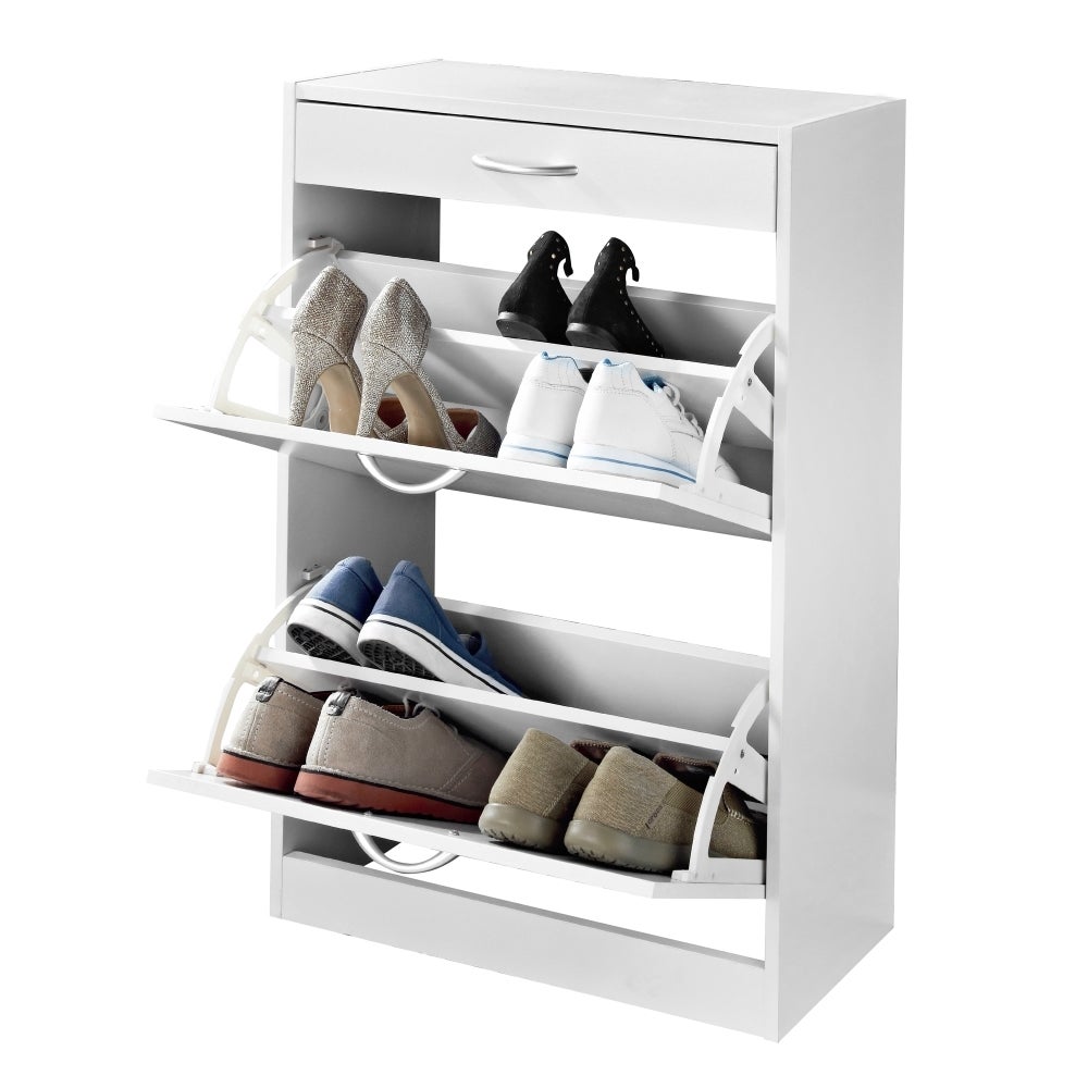 Zapatero de estilo moderno con cajón y 2 puertas blanco de 60x24x80 cm.