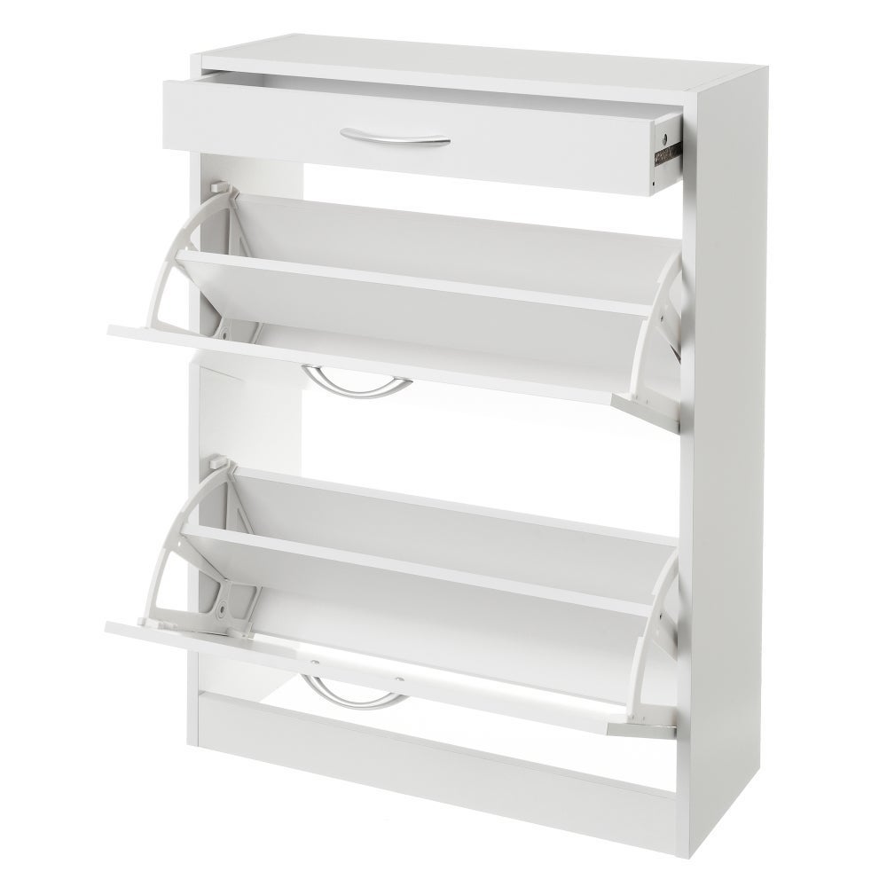 Zapatero de estilo moderno con cajón y 2 puertas blanco de 60x24x80 cm.