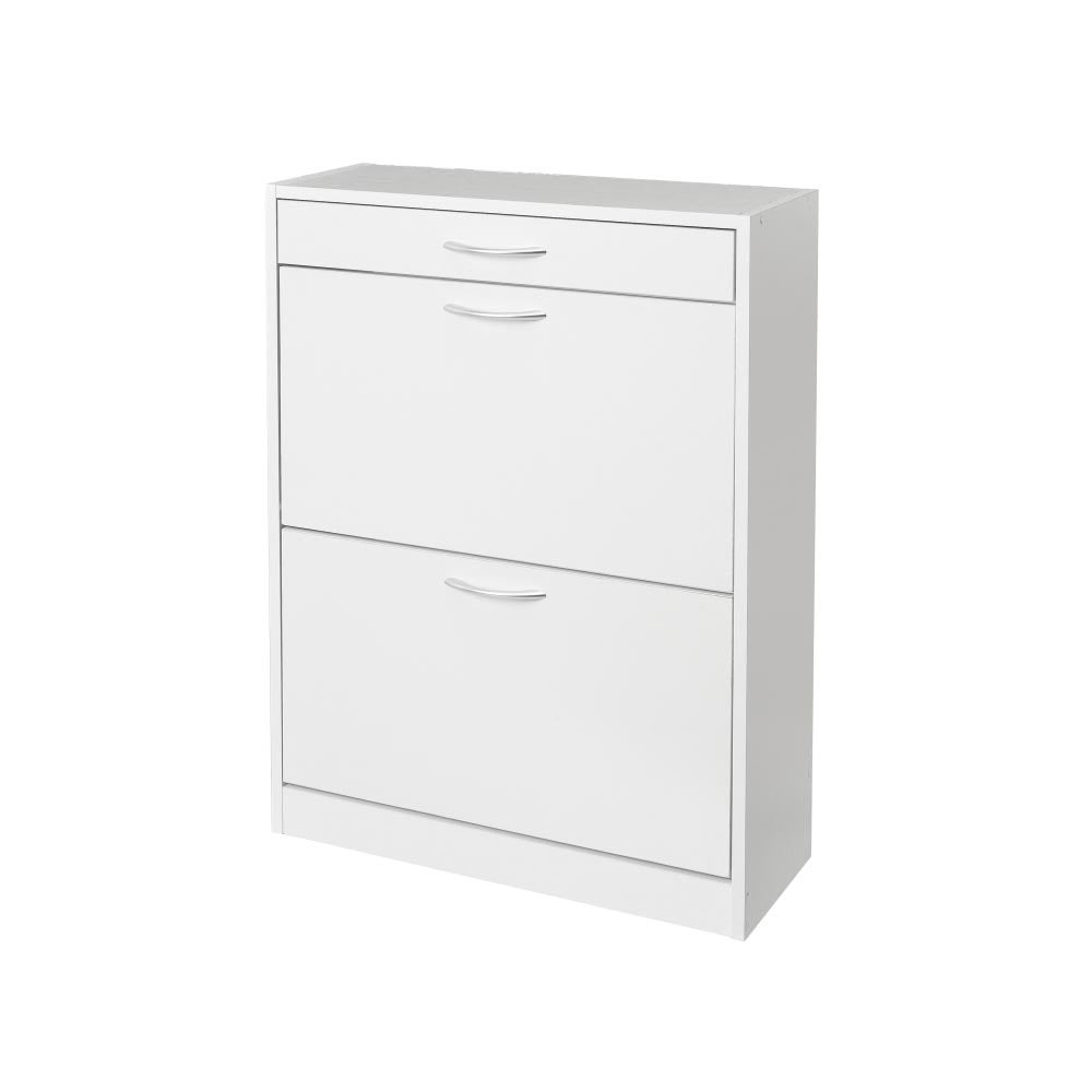 Zapatero de estilo moderno con cajón y 2 puertas blanco de 60x24x80 cm.