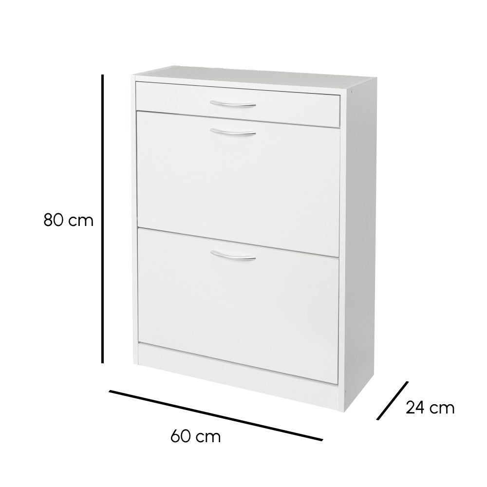 Zapatero de estilo moderno con cajón y 2 puertas blanco de 60x24x80 cm.