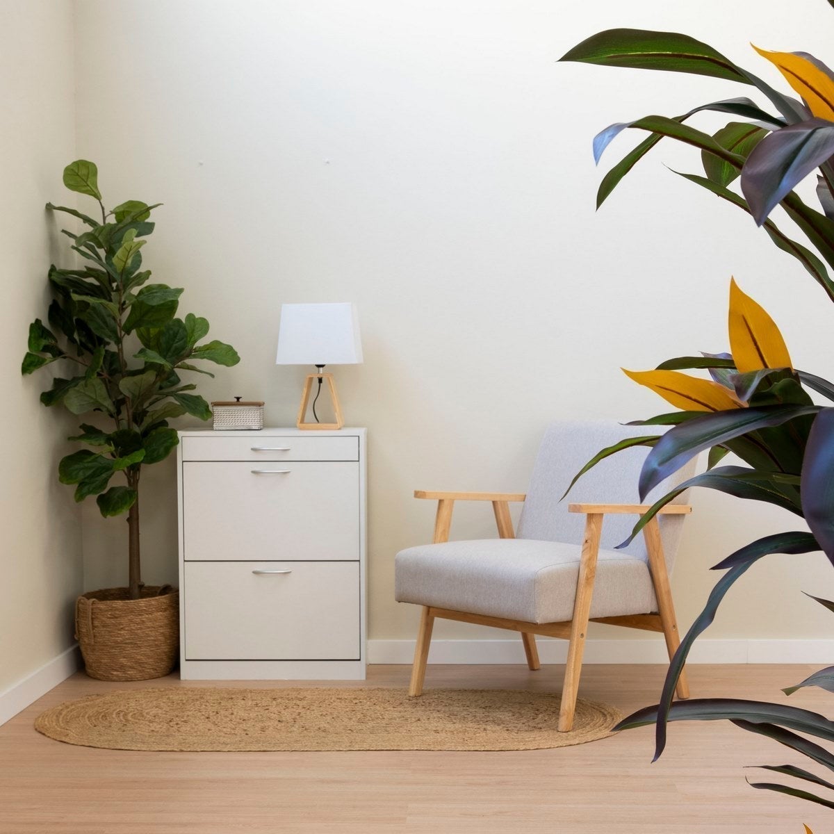 Zapatero de estilo moderno con cajón y 2 puertas blanco de 60x24x80 cm.