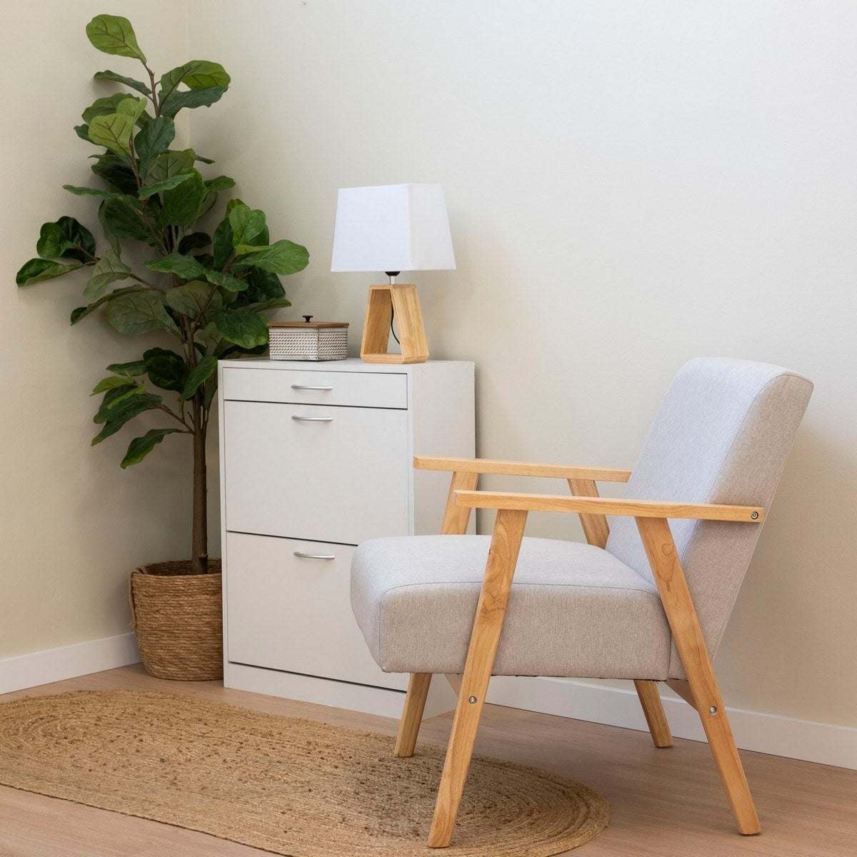 Zapatero de estilo moderno con cajón y 2 puertas blanco de 60x24x80 cm.