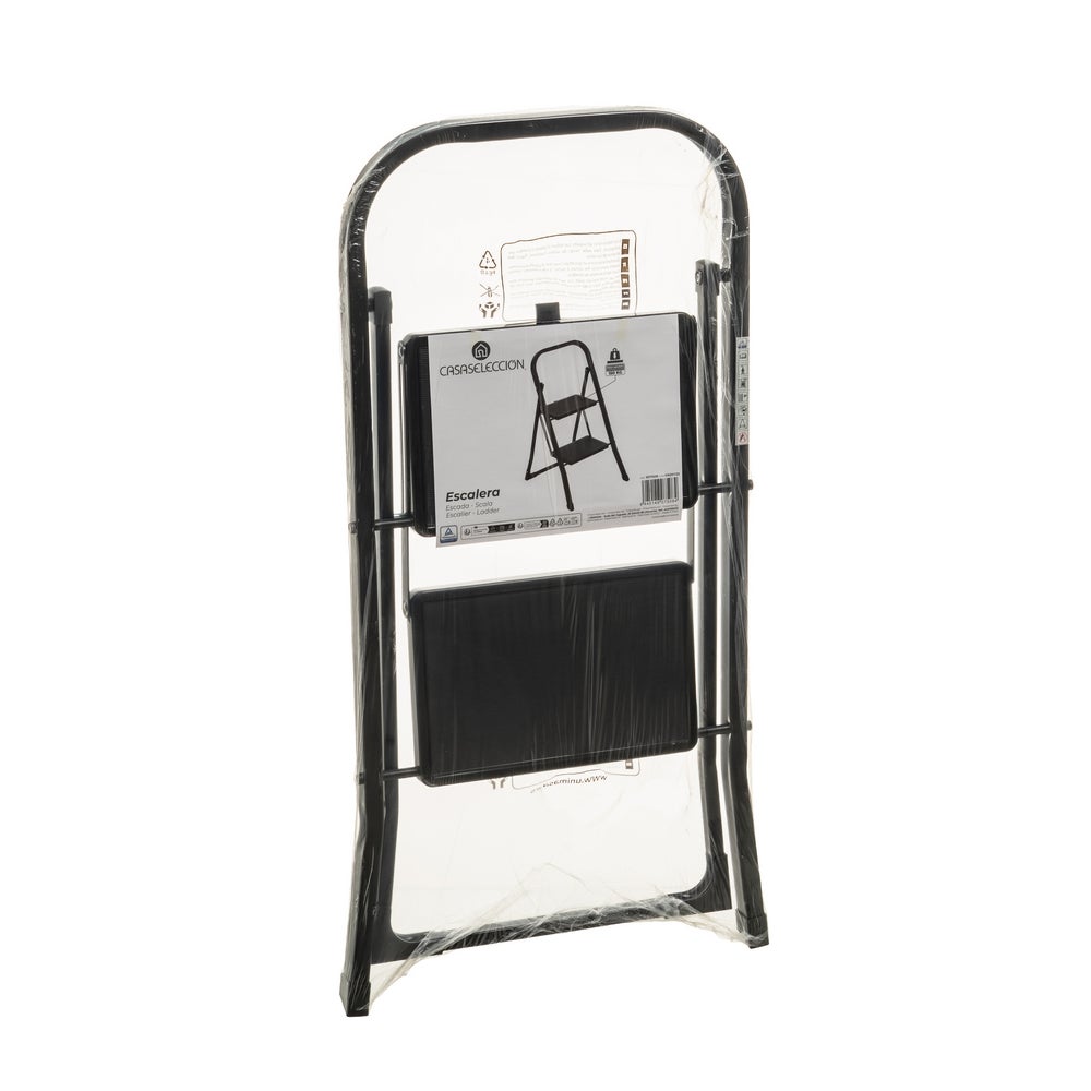 Escalera plegable de 2 peldaños antideslizantes de acero color negro