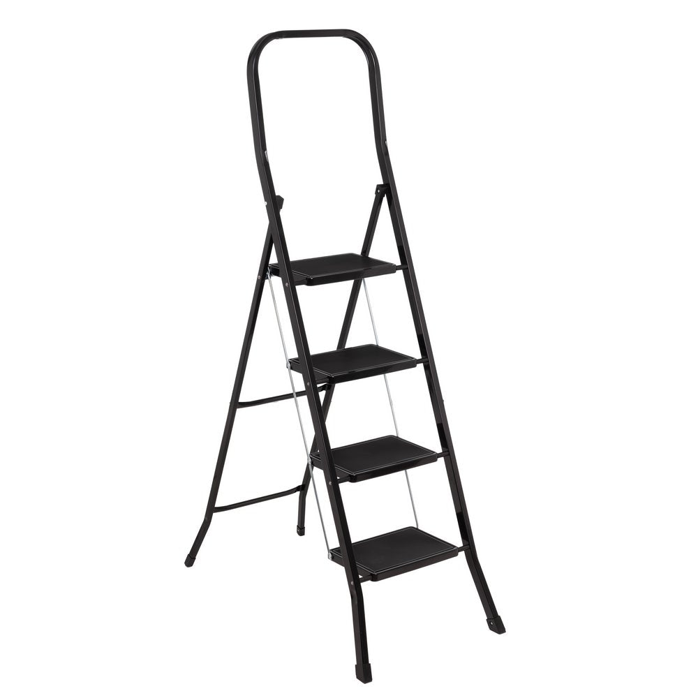Escalera plegable de 4 peldaños antideslizante negra