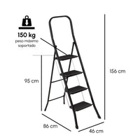 Escalera plegable de 4 peldaños antideslizante negra
