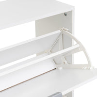 Zapatero estrecho blanco con 2 puertas abatibles de 74x24x82 cm