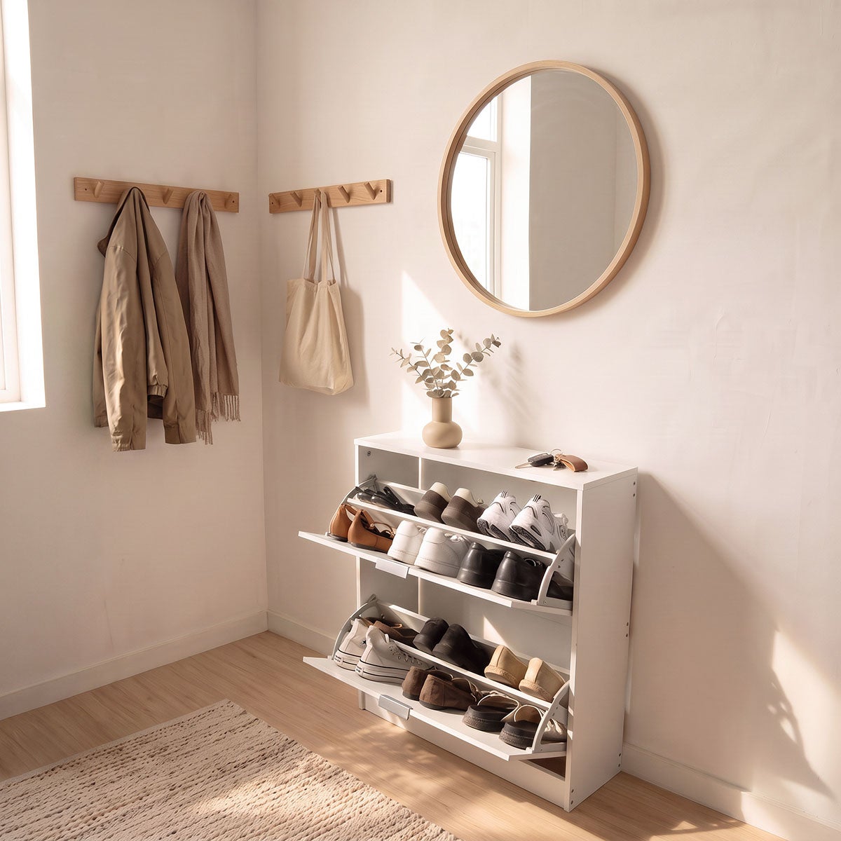 Mueble zapatero blanco con 2 puertas para 12 pares de 74x24x82 cm