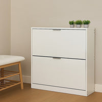 Zapatero estrecho blanco con 2 puertas abatibles de 74x24x82 cm
