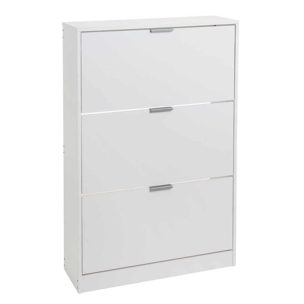 Zapatero con 3 puertas de tablero blanco de 74x24x119 cm para 18 pares