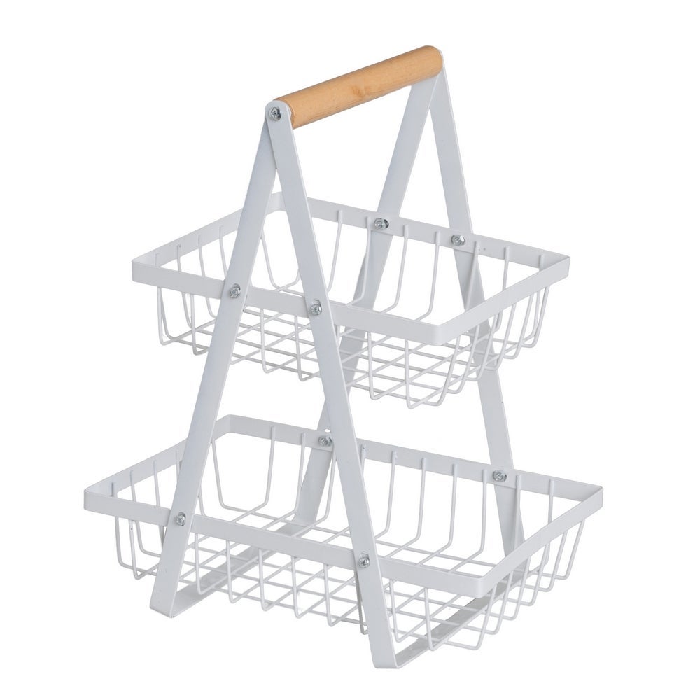 Frutero de cocina con 2 cestas de rejilla de metal de 27x17x34 cm