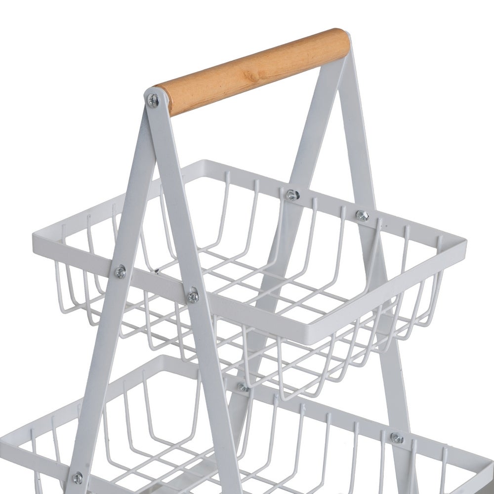Cesta doble de metal blanco de 27x17x34 cm con tratamiento anti-oxidante