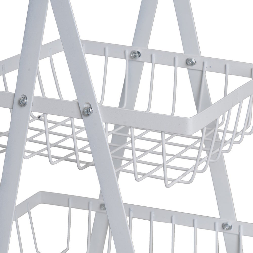 Cesta doble de metal blanco de 27x17x34 cm con tratamiento anti-oxidante