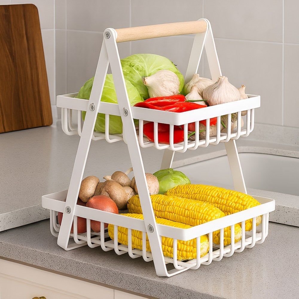 Cesta doble de metal blanco de 27x17x34 cm con tratamiento anti-oxidante