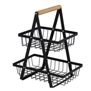 Cesta doble de metal negro de 27x17x34 cm con tratamiento anti-oxidante
