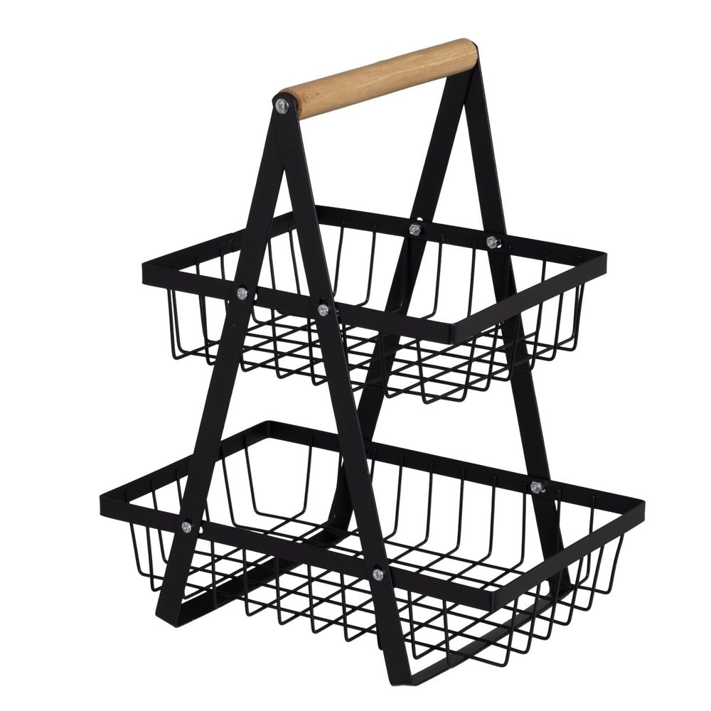 Frutero de cocina con 2 cestas de rejilla de metal de 27x17x34 cm