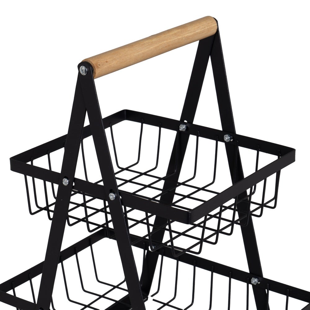 Cesta doble de metal negro de 27x17x34 cm con tratamiento anti-oxidante