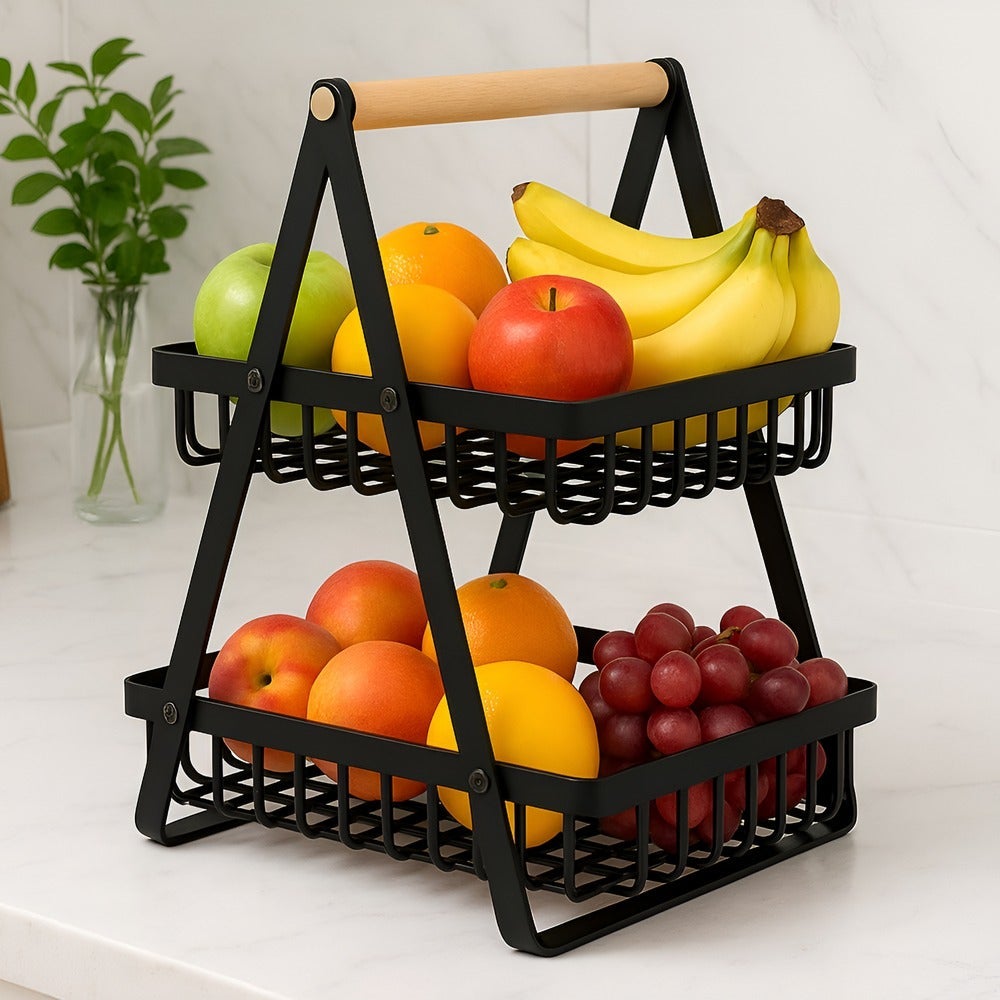 Cesta doble de metal negro de 27x17x34 cm con tratamiento anti-oxidante