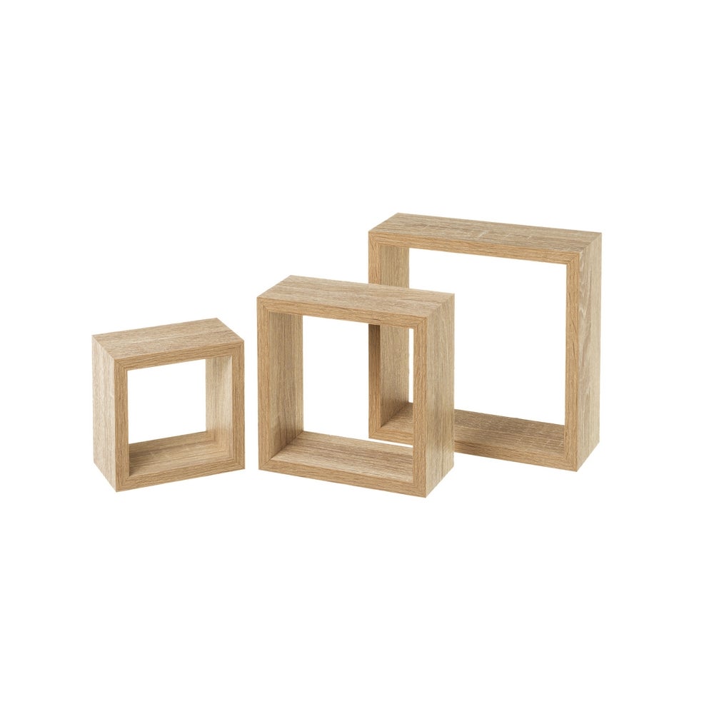 Set de 3 Estantes de Pared Cuadrados Roble Claro 25x25x9 cm