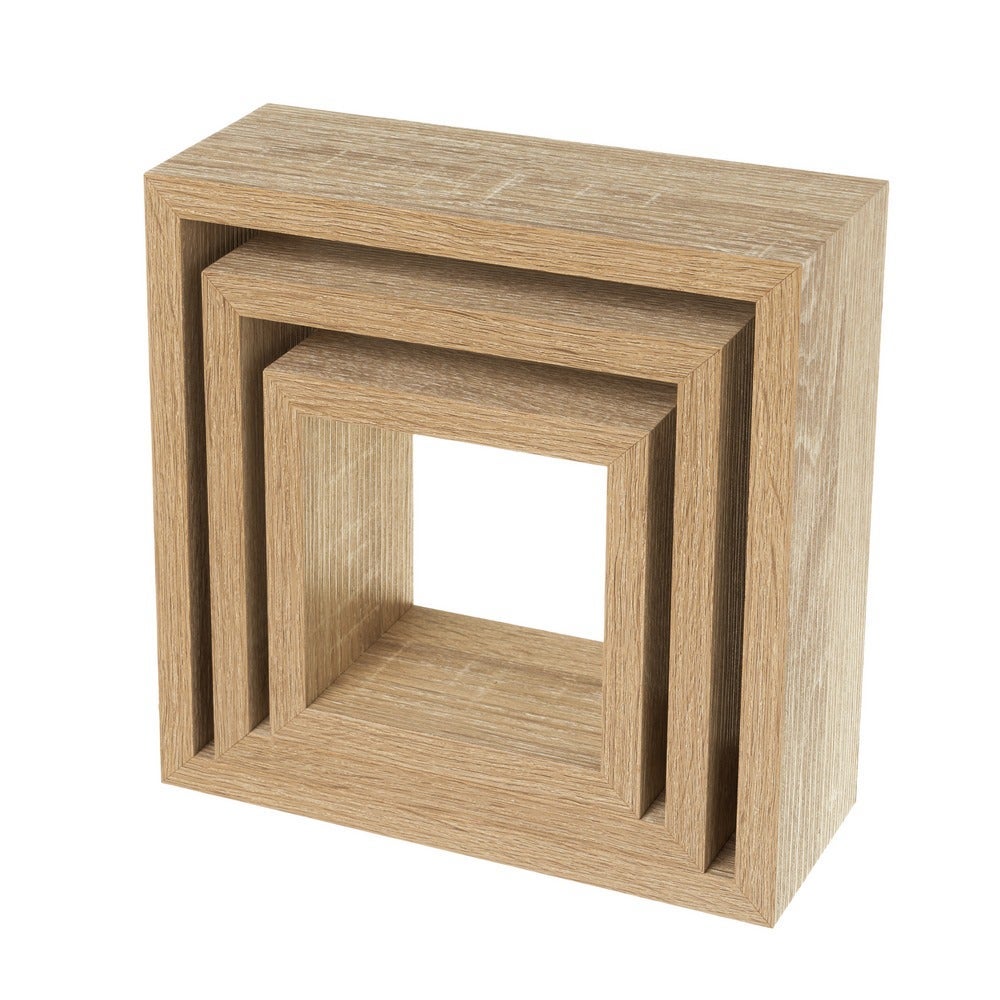 Set de 3 Estantes de Pared Cuadrados Roble Claro 25x25x9 cm