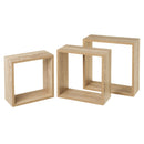 Set de 3 Estantes de Pared Cuadrados Roble Claro 30x30x12 cm