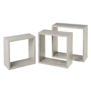 Conjunto de 3 Prateleiras de Parede Quadradas Cinzentas 30x30x12 cm