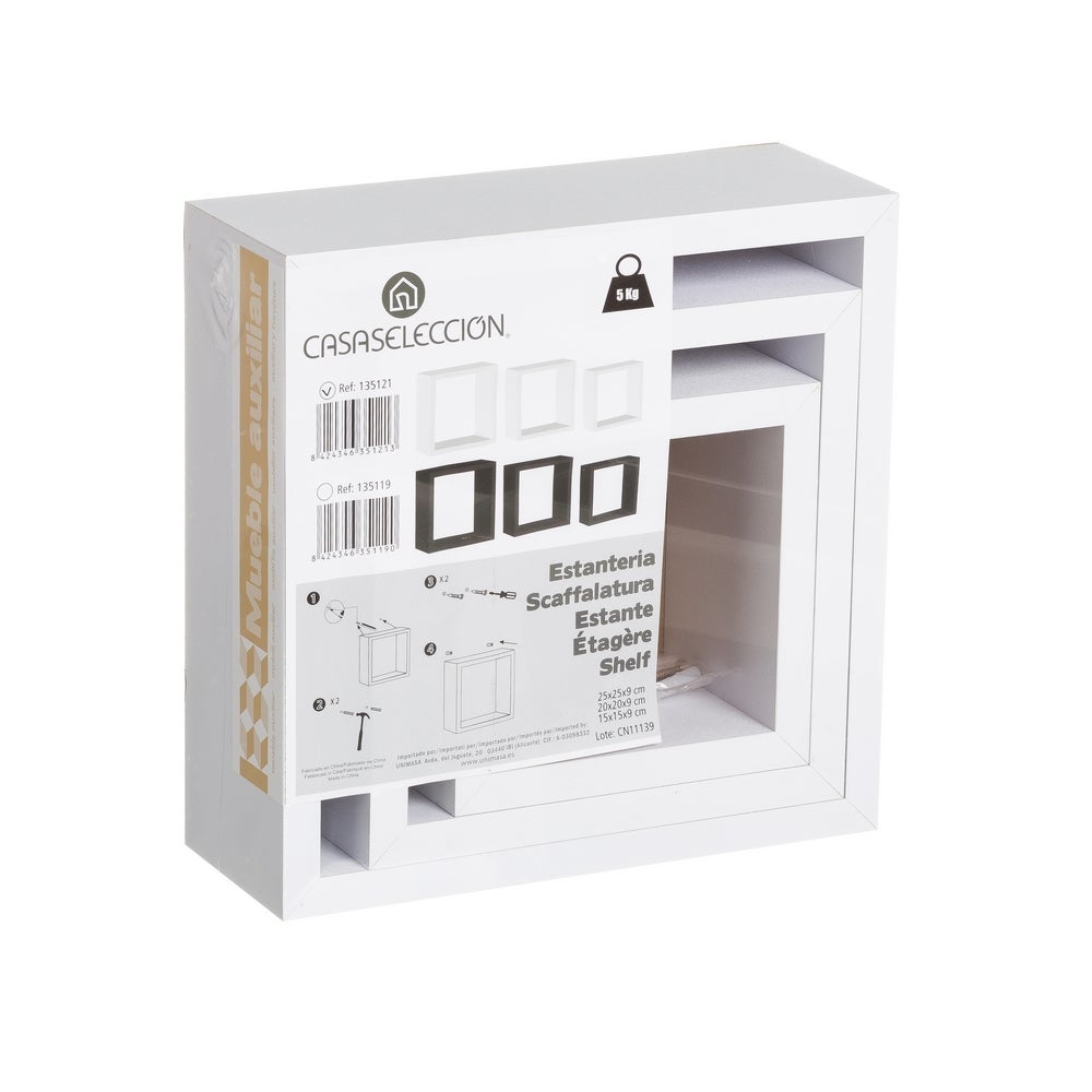 Set de 3 Estantes de Pared Cuadrados Blancos 25x25x9 cm
