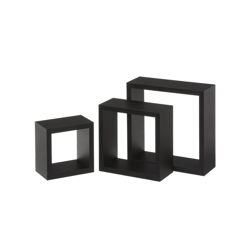 Set de 3 Estantes de Pared Cuadrados Negros 25x25x9 cm
