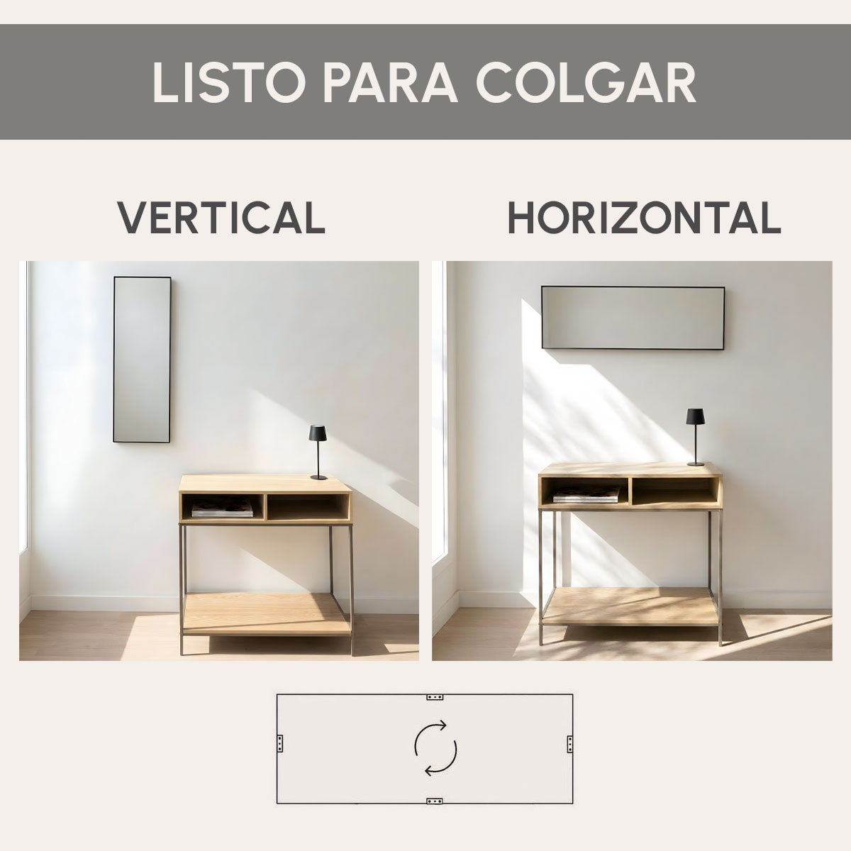 Espejo de pared de rectangular con marco negro de plástico 30x90 cm