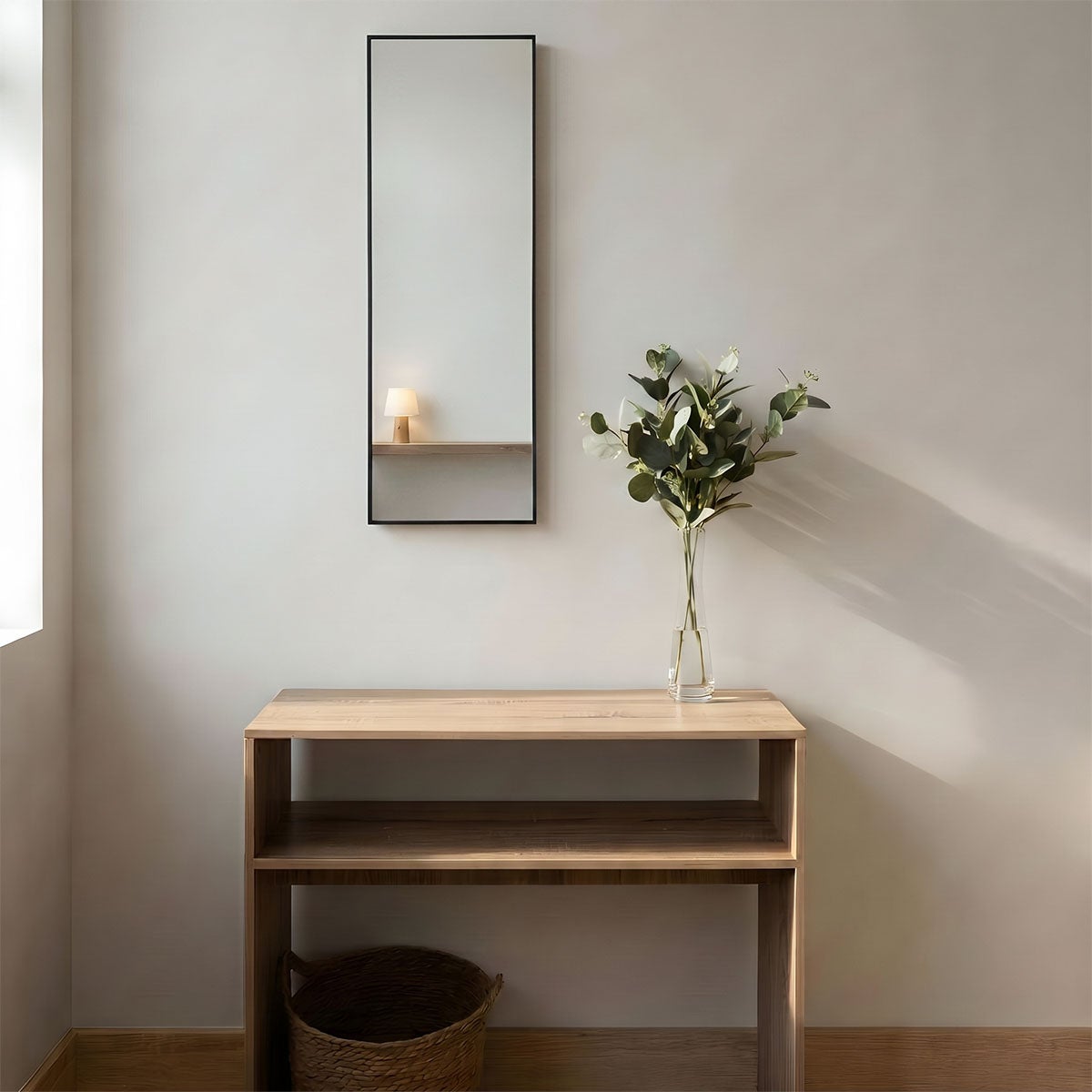 Espejo de pared de rectangular con marco negro de plástico 30x90 cm