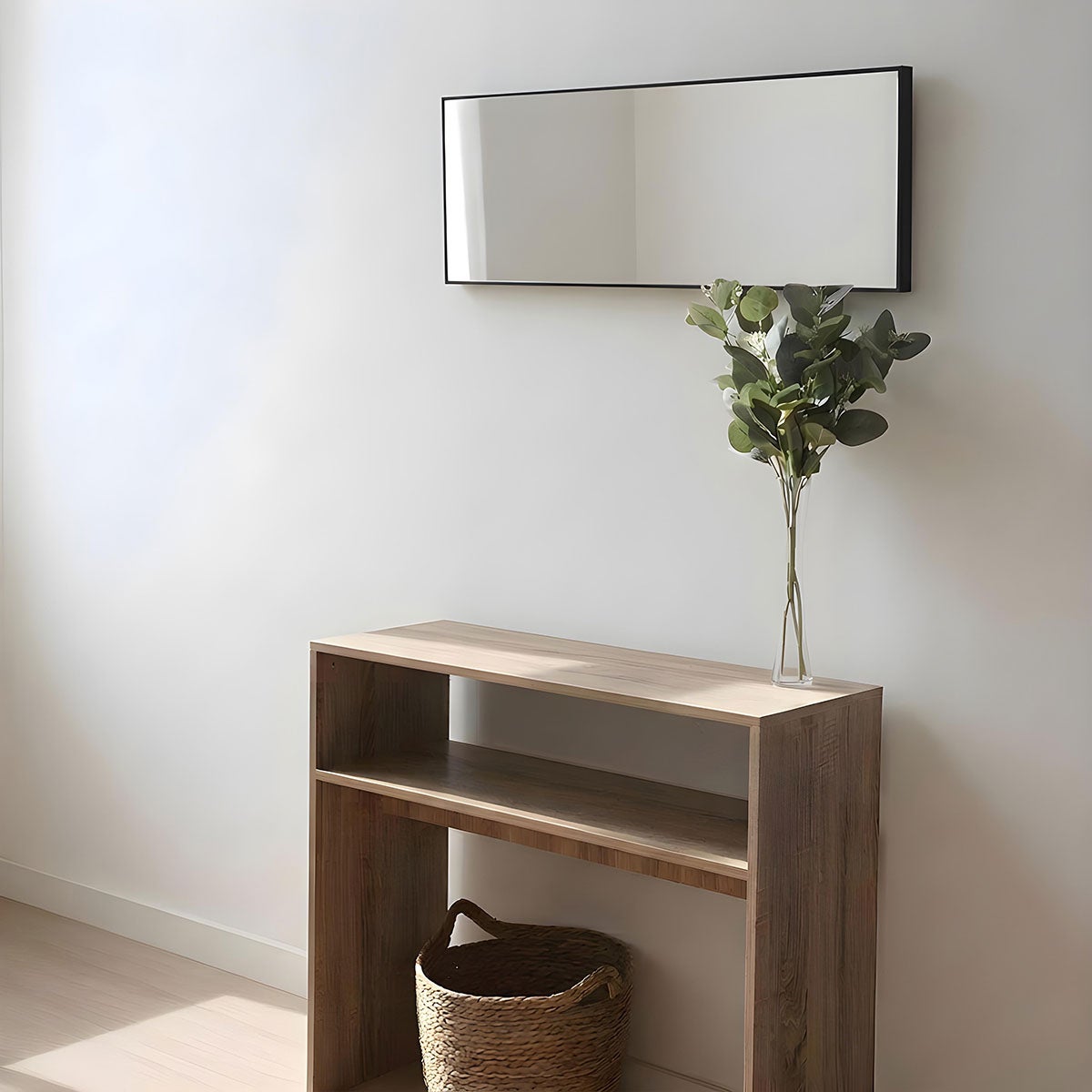 Espejo de pared de rectangular con marco negro de plástico 30x90 cm
