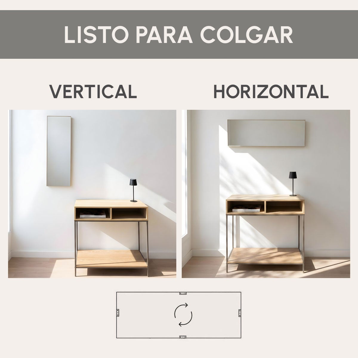 Espejo de pared de rectangular con marco marrón de plástico 30x90 cm
