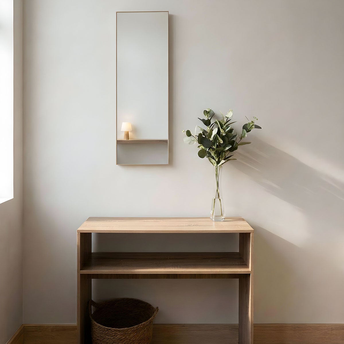 Espejo de pared de rectangular con marco marrón de plástico 30x90 cm