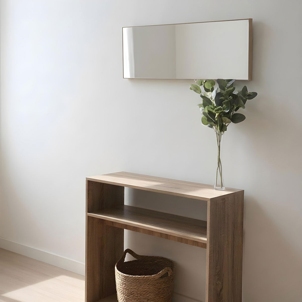 Espejo de pared de rectangular con marco marrón de plástico 30x90 cm