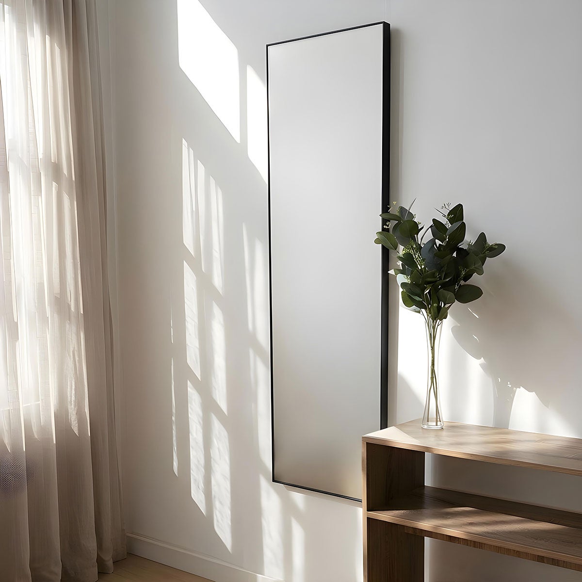 Espejo de pared de cuerpo entero con marco negro de plástico de 45x145 cm