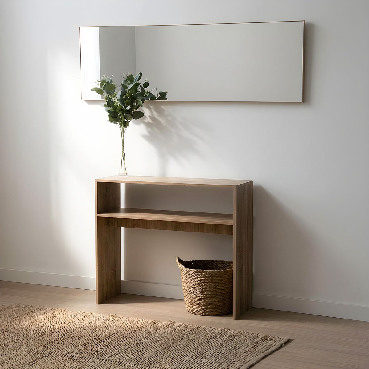Espejo de pared de cuerpo entero con marco marrón de plástico de 46x146 cm