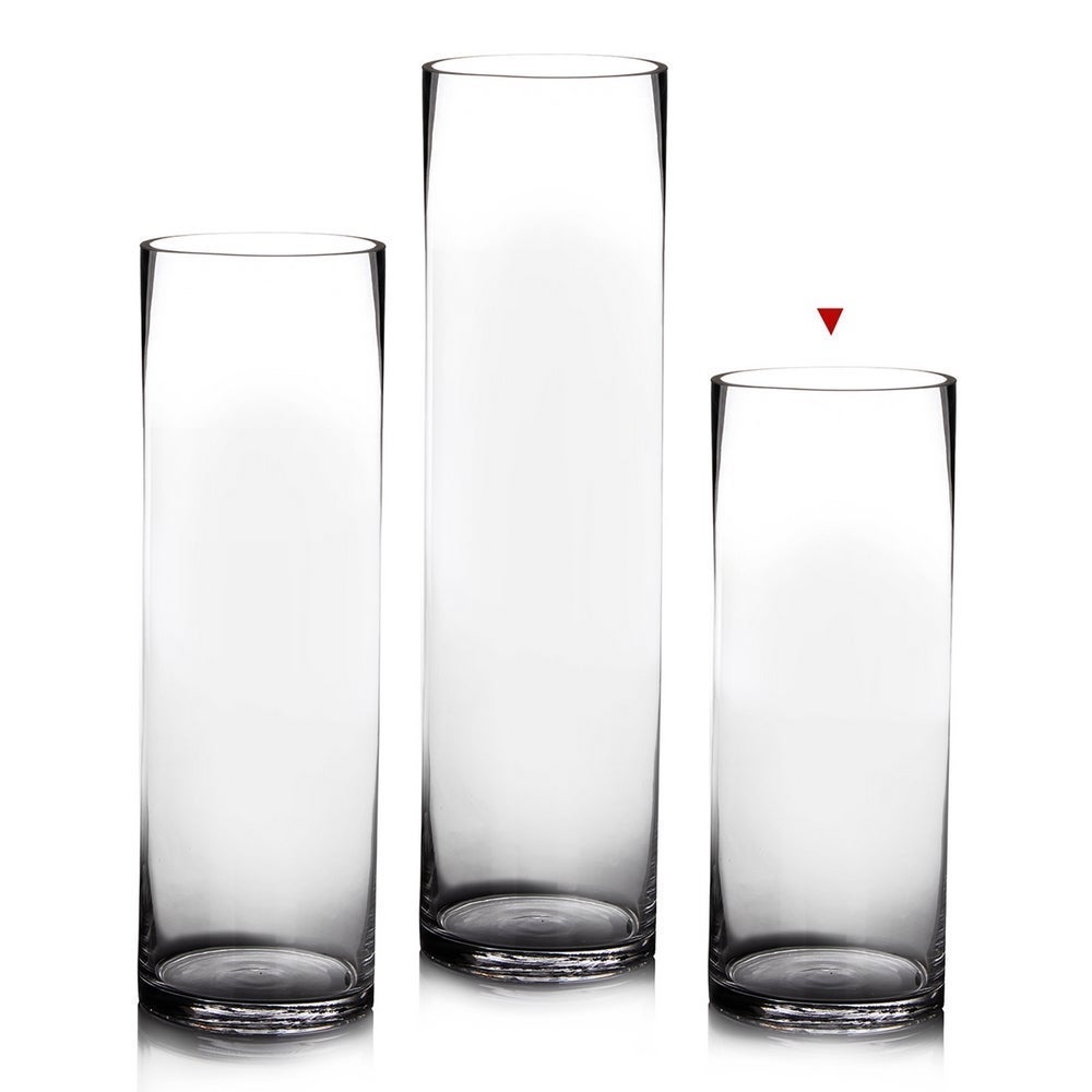 Jarrón cilíndrico de cristal transparente decorativo de 15x40 cm