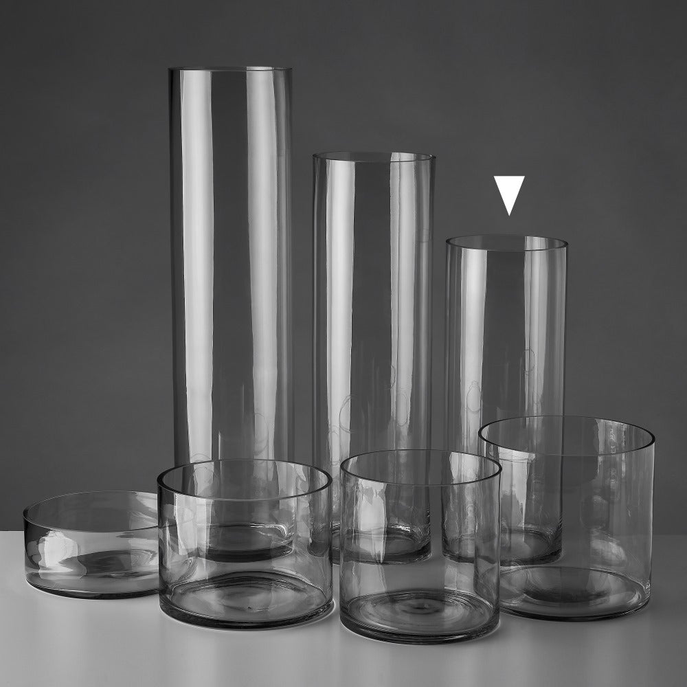 Jarrón cilíndrico de cristal transparente decorativo de 15x40 cm