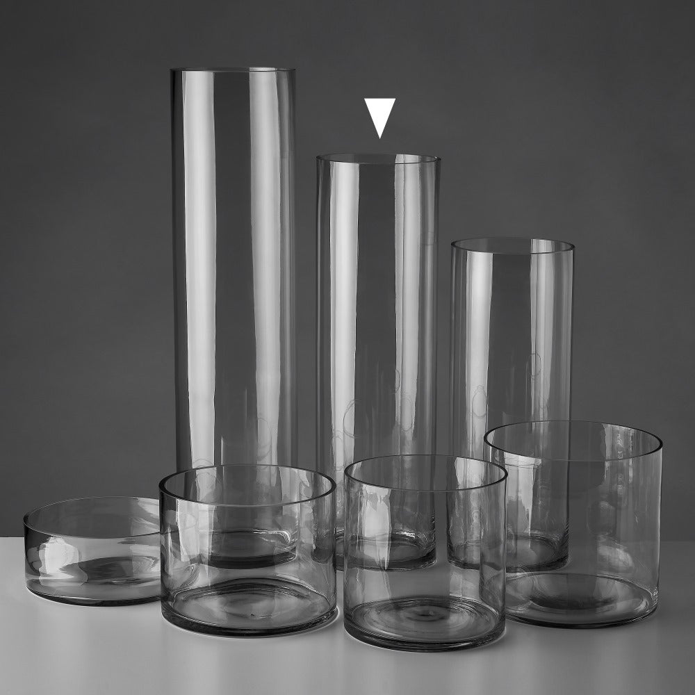 Vaso cilíndrico de vidro transparente decorativo de 15x50 cm