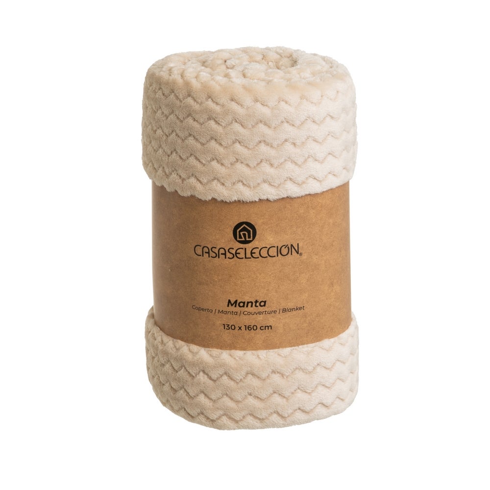 Manta de franela crema para cama y sofá 100% poliéster de 130x160 cm