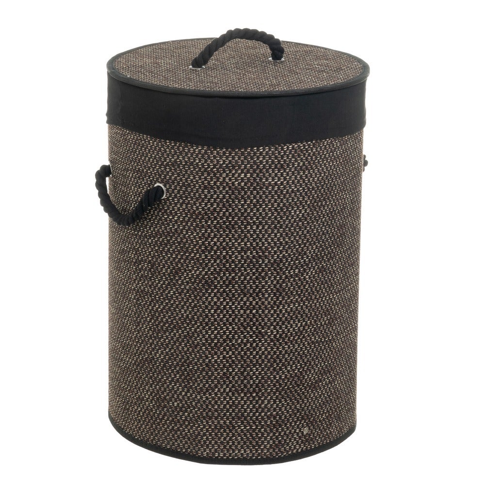 Cesto ropa sucia plegable con tapa de bambú y tela negra 45 L 35x35x50 cm
