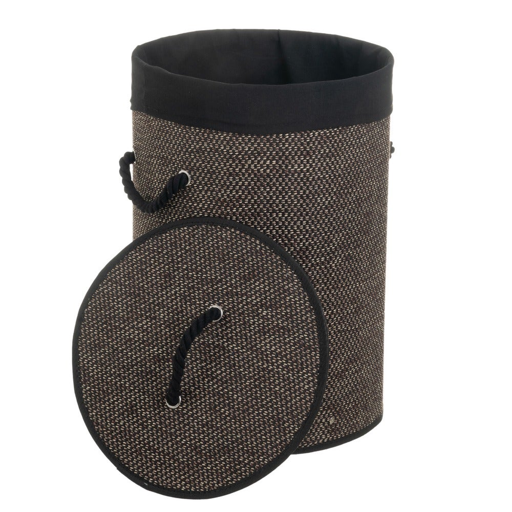 Cesto ropa sucia plegable con tapa de bambú y tela negra 45 L 35x35x50 cm