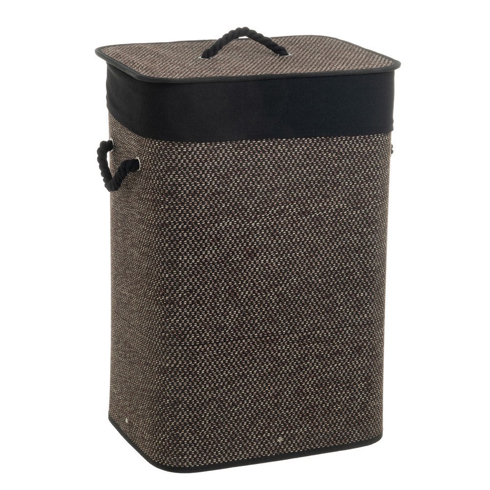 Cesto de ropa plegable con tapa de bambú y tela negro 70 L 40x30x60 cm