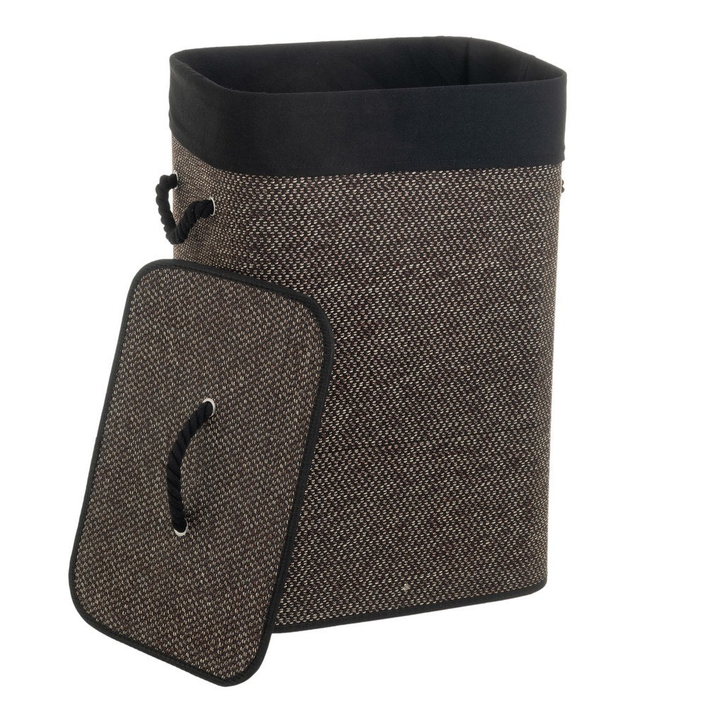 Cesto de ropa plegable con tapa de bambú y tela negro 70 L 40x30x60 cm