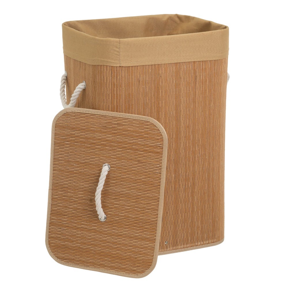Cesto para ropa sucia plegable con tapa de bambú marrón 70 L 40x30x60 cm