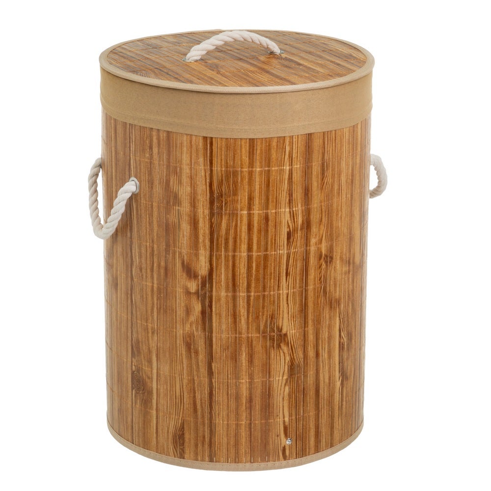 Cesto plegable con tapa de bambú y tela marrón 45 L 35x35x50 cm