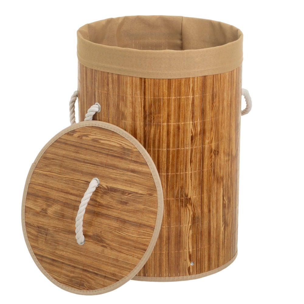 Cesto plegable con tapa de bambú y tela marrón 45 L 35x35x50 cm